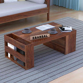 Maria Solid Sheesham Wood Coffee Table With Side Storage (Natural Finish)